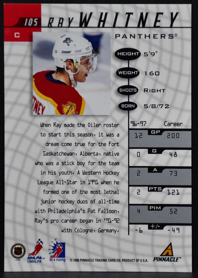1997-98 Pinnacle Be A Player Ray Whitney 105 Florida Panthers Auto 3399