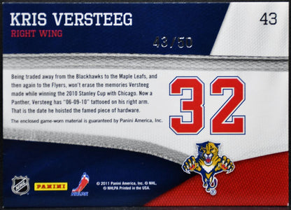 2011-12 Panini Pinnacle Threads Prime Kris Versteeg 43 Panthers 43/50 Patch 1495