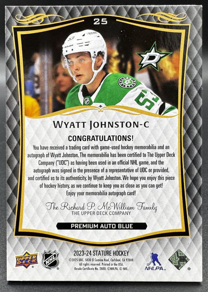 2023-24 UD Stature Wyatt Johnston 25 Dallas Stars AUTO Patch 05/10