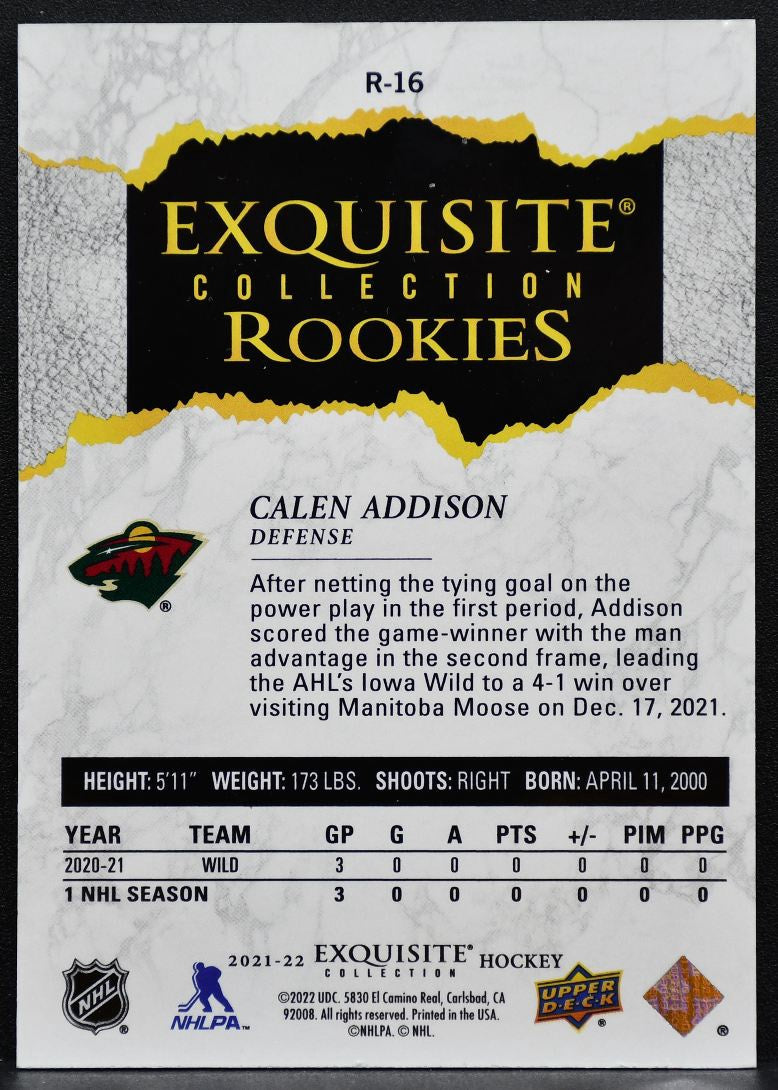 2021-22 UD Ice Exquisite Collection Rookies Calen Addison Wild RC 084/299 1754