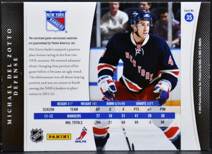 2012-13 Panini Luxury Suite Combos Michael Del Zotto Rangers Jersey/Stick 3406