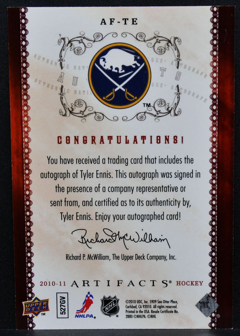 2010-11 Upper Deck Artifacts Autofacts Tyler Ennis AF-TE Auto 4426