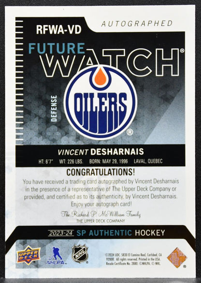 2023-24 SP Authentic Retro Future Watch Auto Vincent Desharnais Oilers Auto 3462