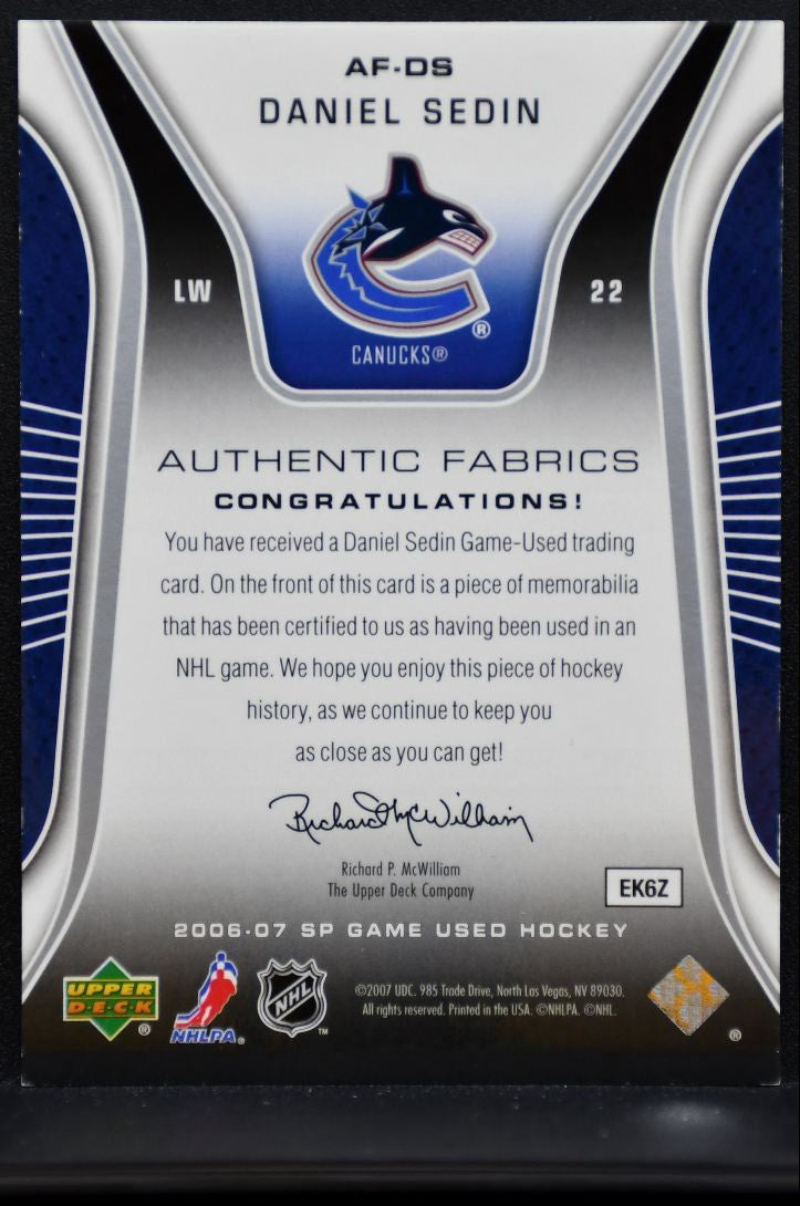 2006-07 SP Game Used Authentic Fabrics Daniel Sedin AF-DS Canucks Jersey 6576
