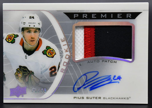 2020-21 UD Premier Pius Suter AHR-PS Chicago Blackhawks RC Auto 36/49 Patch