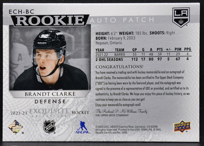 22-23 UD The Cup Exquisite Collection RC Auto Patch Horizontal Clarke Kings RC 4320