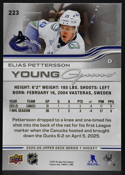 2025-26 Upper Deck Series 1 Young Guns Elias Pettersson 223 Vancouver Canucks RC 2067