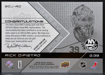 2008-09 UD Black Diamond Jerseys Quad Rick DiPietro BDJ-RD Islanders Jersey 6175