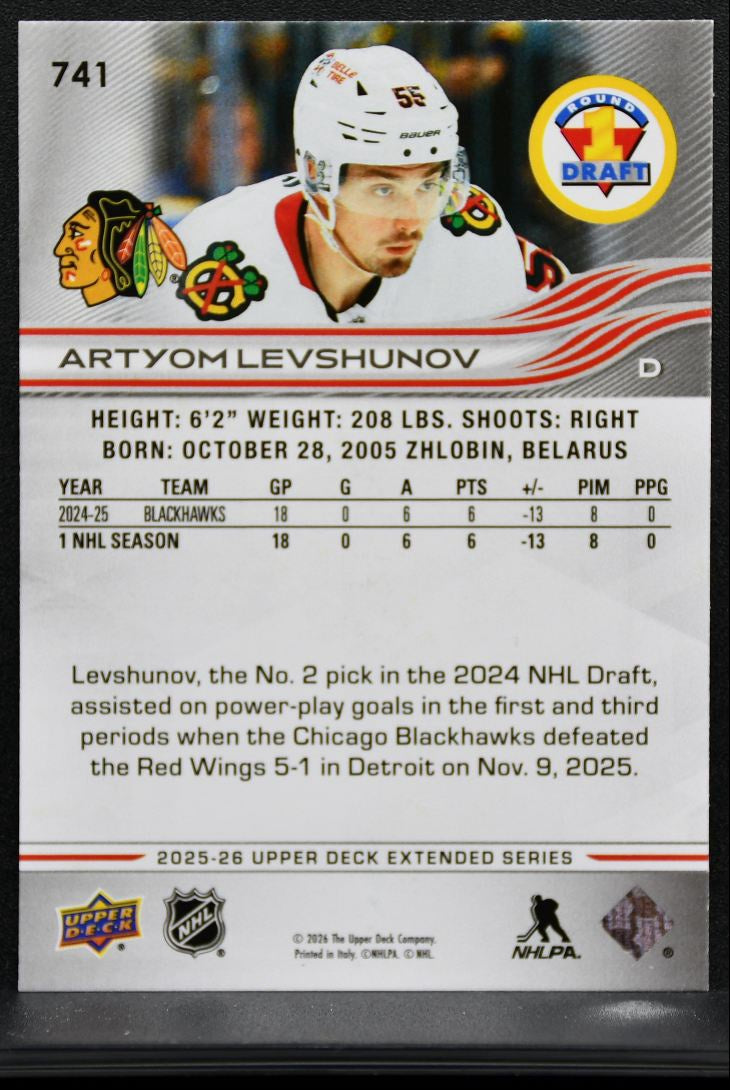 2025-26 UD Extended Series Round 1 Draft Artyom Levshunov 741 Blackhawks RC 8976