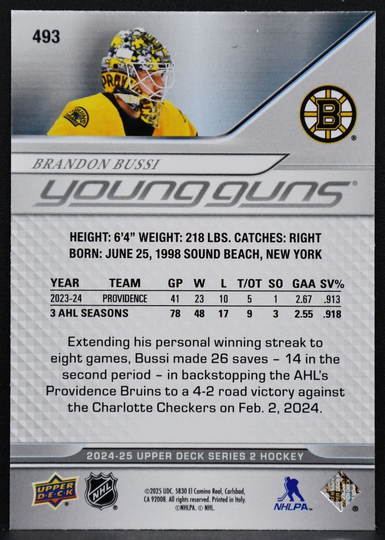 2024-25 Upper Deck Series 2 Young Guns Brandon Bussi 493 Boston Bruins RC 2080