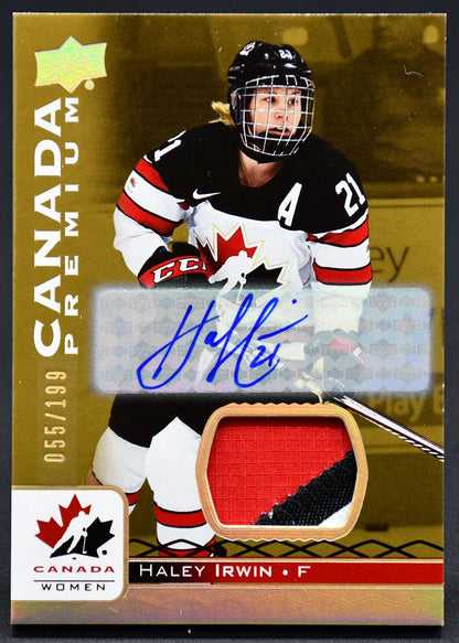 2017-18 UD Team Canada Juniors Canada Premium Haley Irwin 38 Auto 055/199 Patch