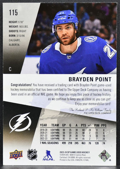 23-24 SP Game Used Premium Memorabilia Gold Brayden Point Lightning 05/15 Patch 2899