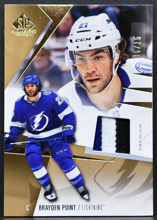 23-24 SP Game Used Premium Memorabilia Gold Brayden Point Lightning 05/15 Patch 2899