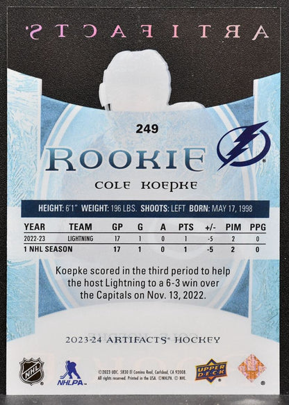 2023-24 UD Artifacts Update 2022-23 Clear Cut Rookies Cole Koepke Lightning 6854