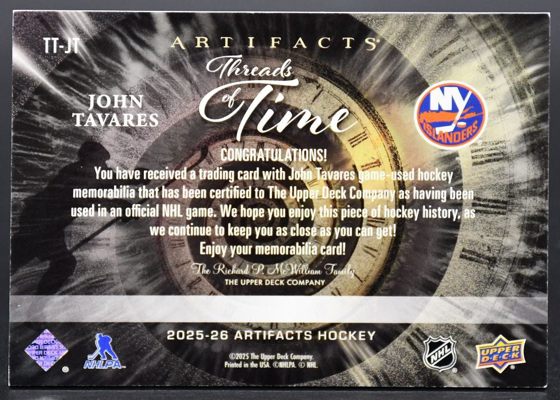 Maillot John Tavares TT-JT UD Artifacts Threads of Time 2025-26