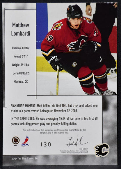 2004-05 In The Game Used Signature Series Matthew Lombardi 130 RC Auto 3702