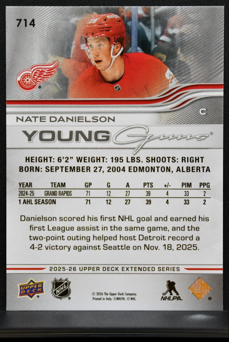 2025-26 Upper Deck Extended Series Young Guns Nate Danielson Red Wings RC 0382
