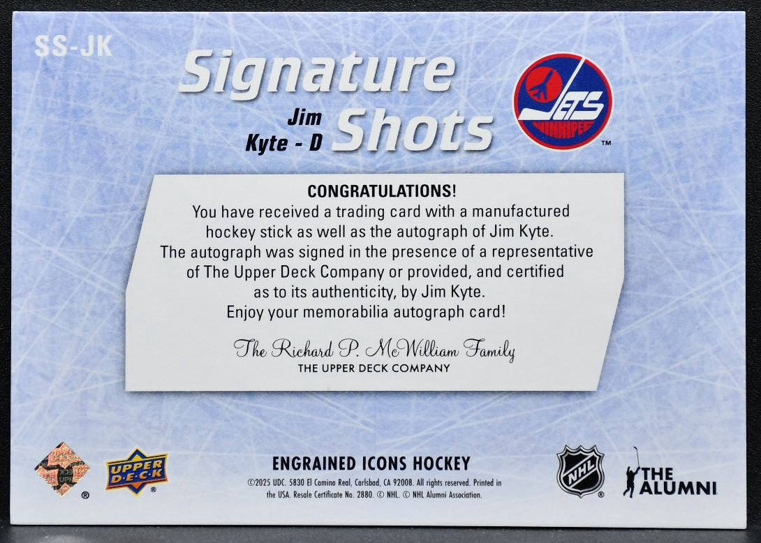 2024-25 Upper Deck Engrained Icons Signature Shots Jim Kyte SS-JK Jets Auto 7092