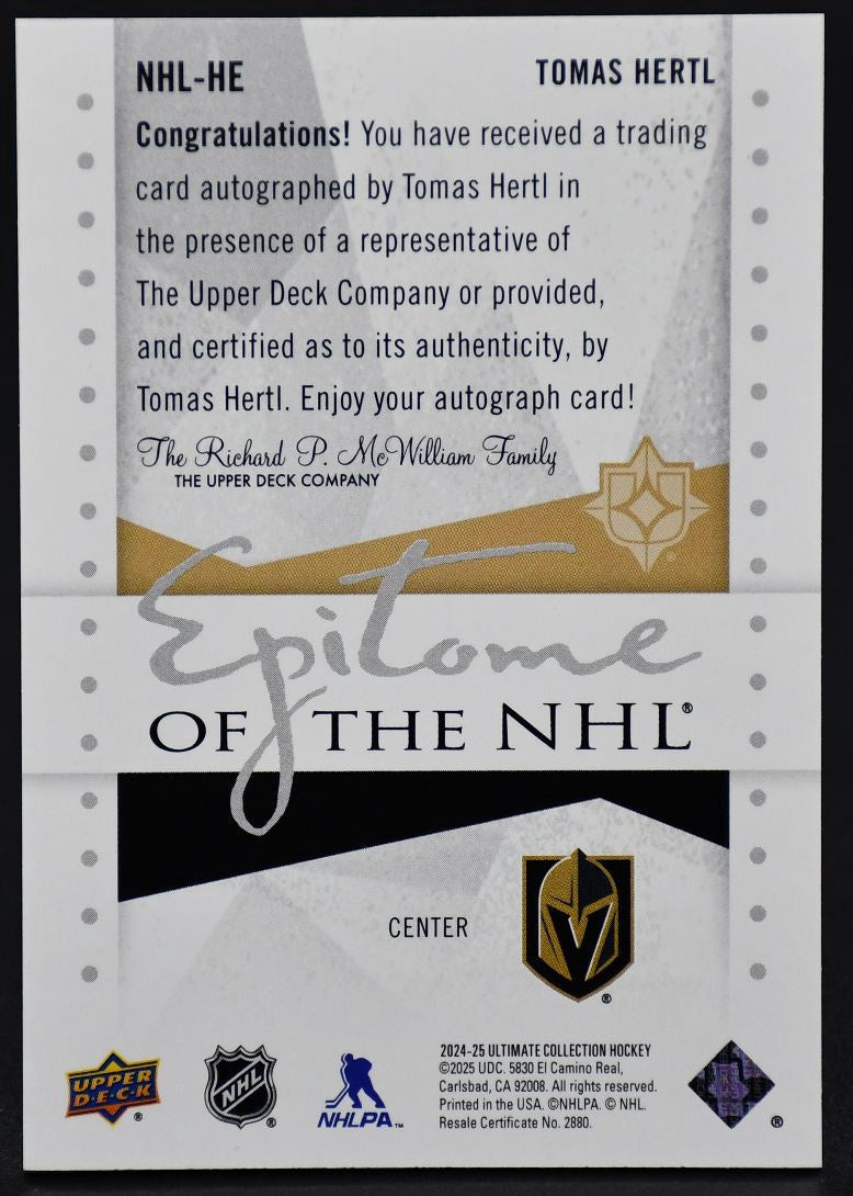 2024-25 UD Ultimate Collection Epitome of the NHL Tomas Hertl Golden Knights