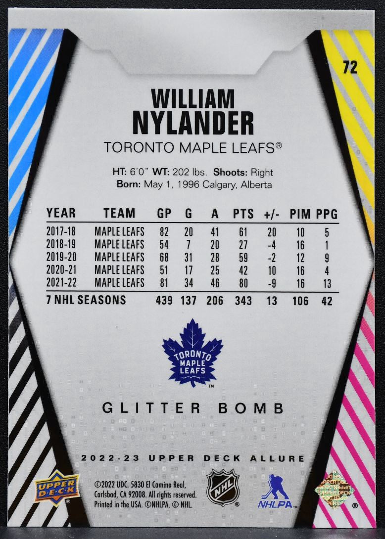 2022-23 Upper Deck Allure Glitter Bomb William Nylander Toronto Maple Leafs 6779
