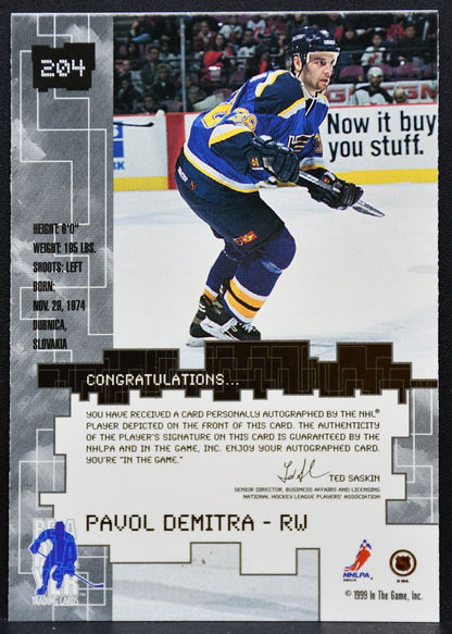 1999-100 Be A Player Millenium Auto Series Auto Pavol Demitra 8 Blues Auto 8997