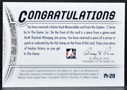 2012-13 In the Game Captain - C Series Silver Jersey Keith Tkachuk Jersey 8031