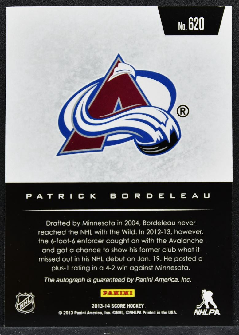 2013-14 Score Hot Rookie Signatures Patrick Bordeleau 620 Avalanche RC Auto 1610