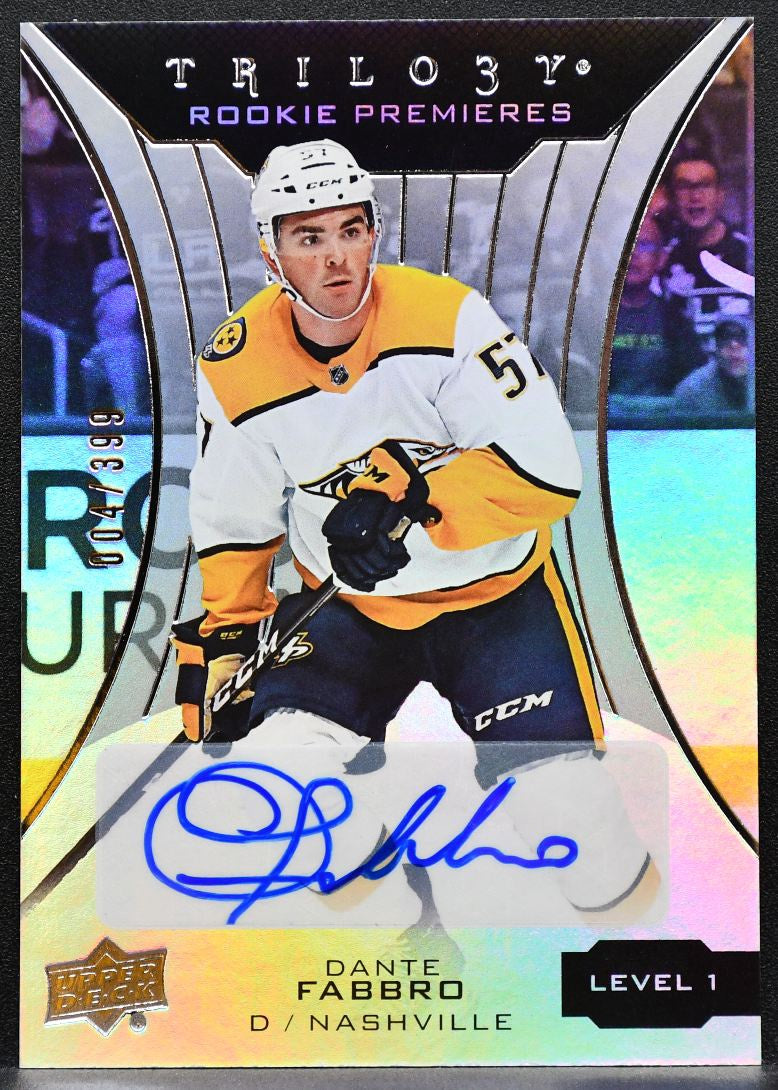 2019-20 UD Trilogy Silver Foil Auto Rookies Tier 1 Dante Fabbro RC Auto 1854