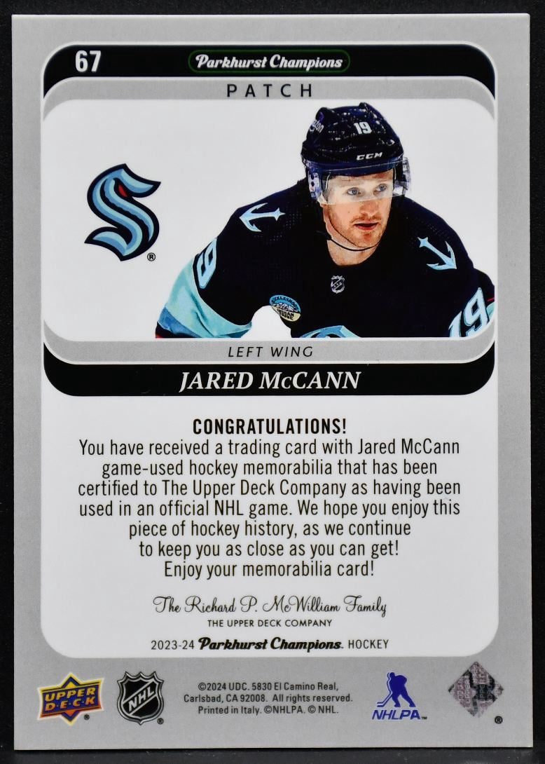 2023-24 Parkhurst Champions Jared McCann 67 Seattle Kraken 24 /25 Patch