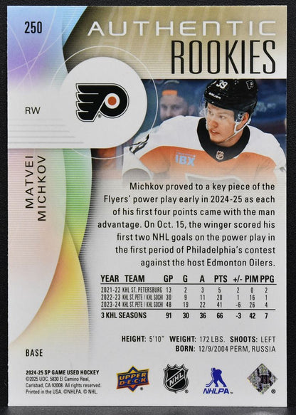 2024-25 SP Game Used Authentic Rookies Matvei Michkov 250 RC 7510