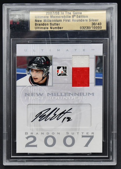 2007-08 ITG 8th New Millenium First Rounders Brandon Sutter RC Auto 30/40 Jersey