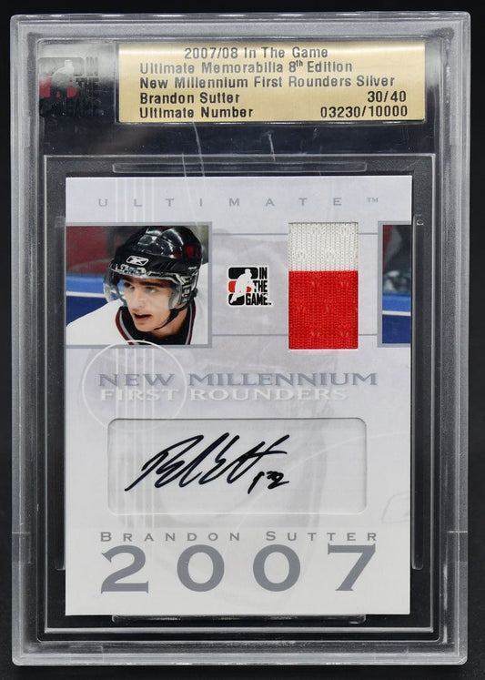 2007-08 ITG 8th New Millenium First Rounders Brandon Sutter RC Auto 30/40 Jersey