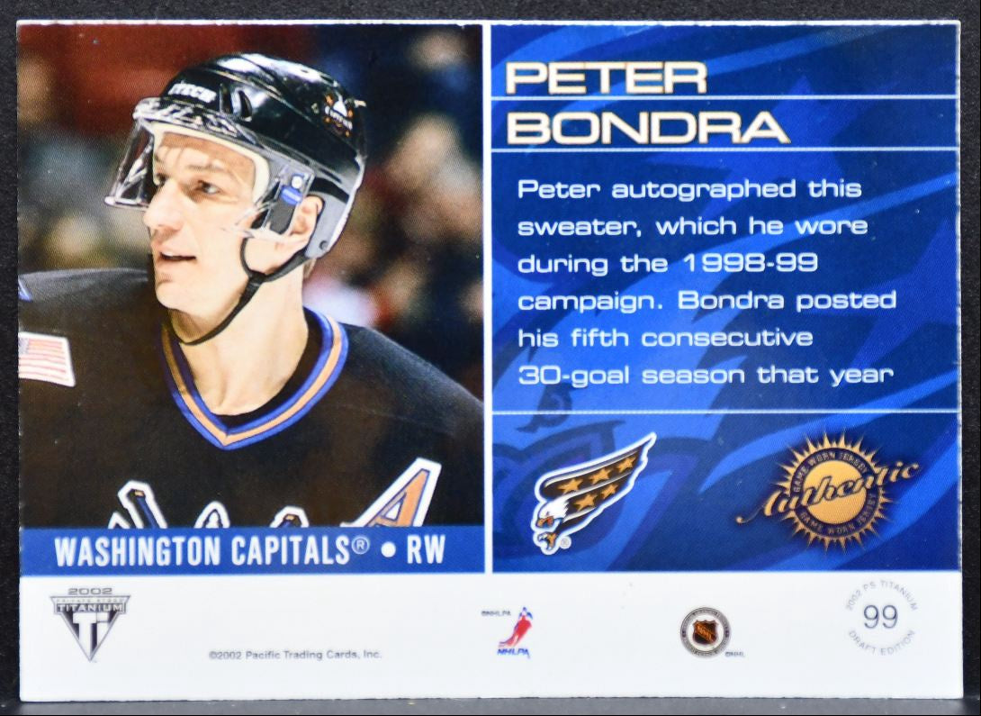 2001-02 Pacific Private Stock Titanium Peter Bondra 99 Capitals Jersey 5296