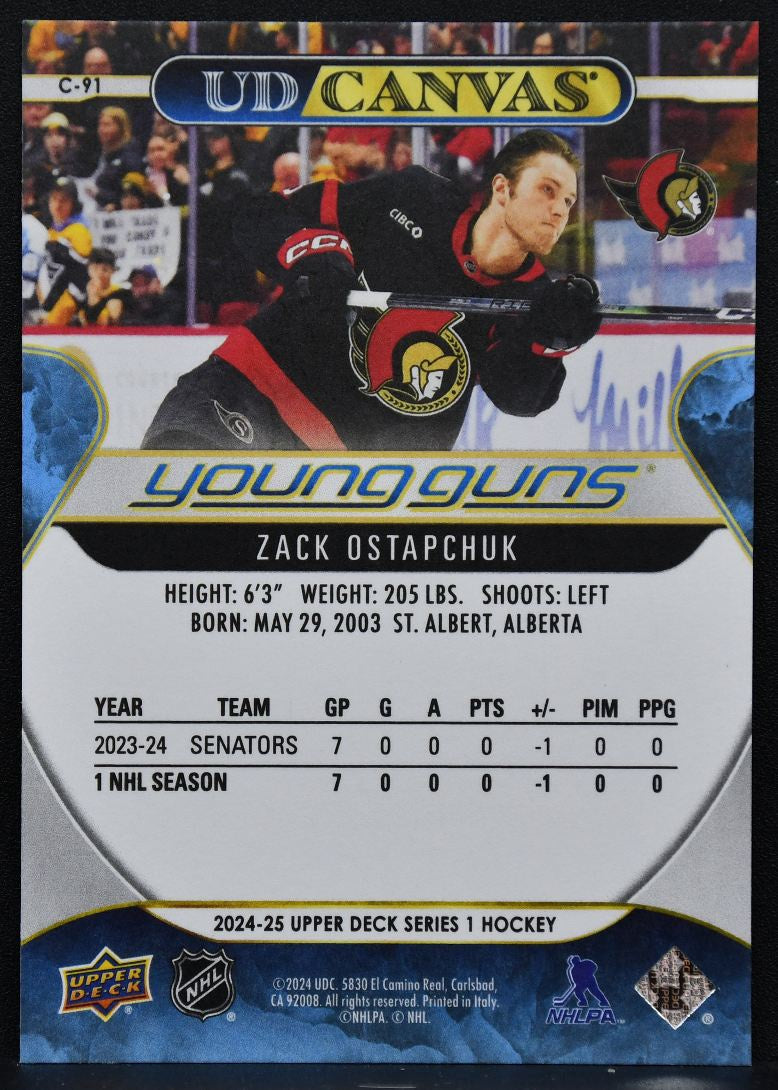 2024-25 Upper Deck Series 1 UD Canvas Young Guns Zack Ostapchuk C-91 RC 1500