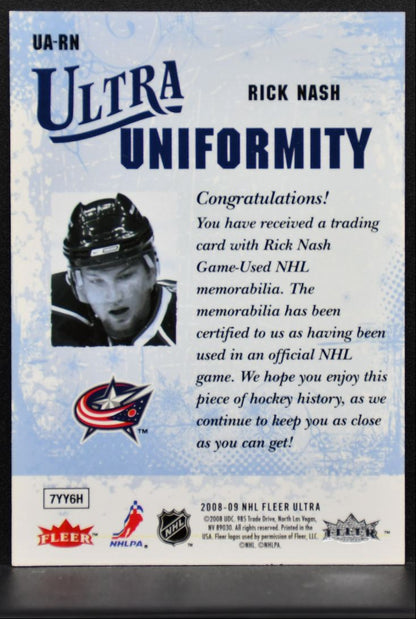 2008-09 Fleer Ultra Uniformity Rick Nash UA-RN Columbus Blue Jackets Jersey 1083