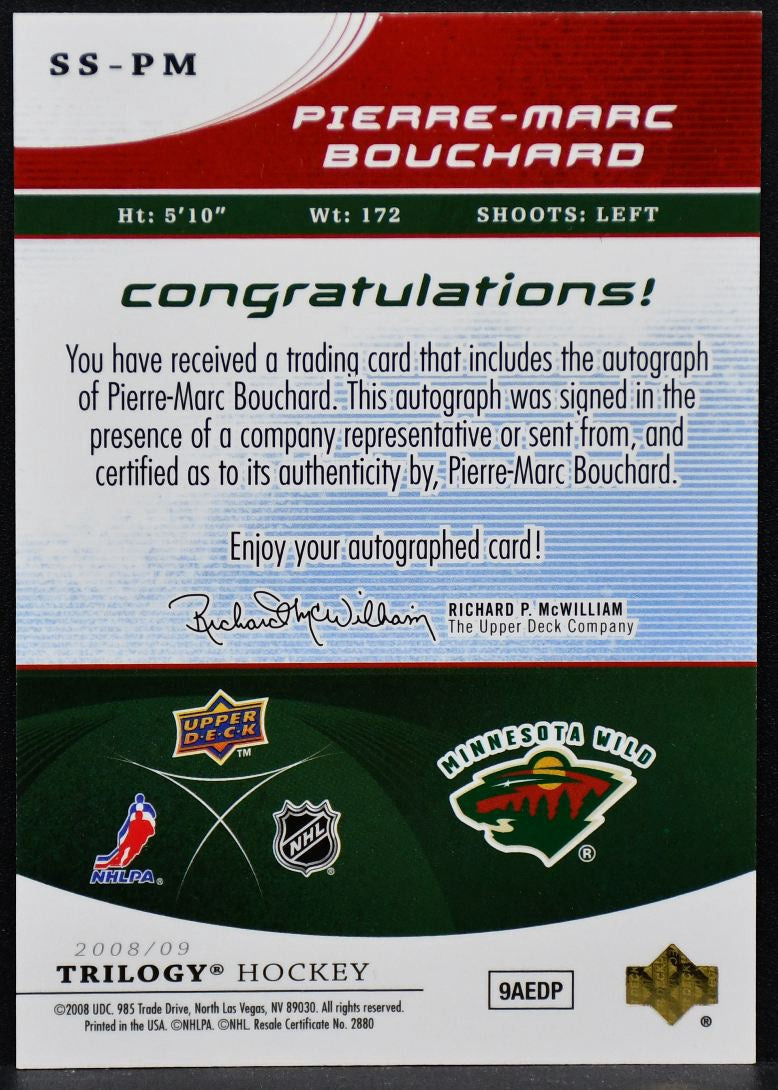 2008-09 UD Trilogy Superstar Scripts Pierre-Marc Bouchard SS-PM  Auto