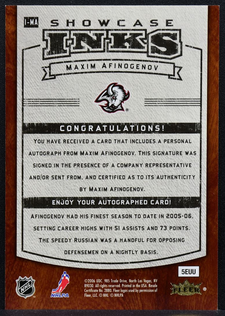 2006-07 Flair Showcase INKS Maxim Afinogenov I-MA Buffalo Sabres Auto 9958