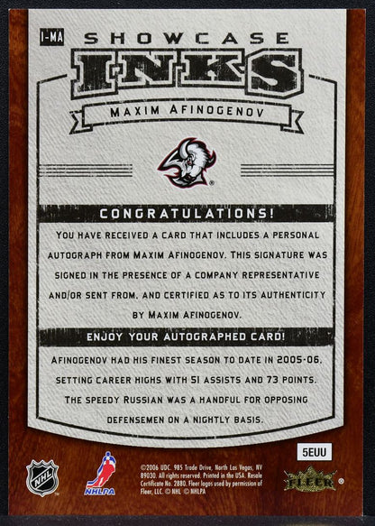 2006-07 Flair Showcase INKS Maxim Afinogenov I-MA Buffalo Sabres Auto 9958