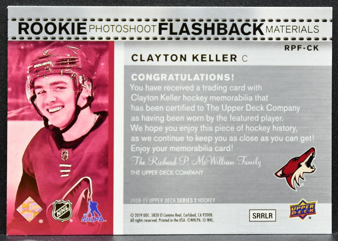 2018-19 UD Rookie Photoshoot Flashback Materials Clayton Keller RC Jersey 9554