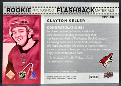 2018-19 UD Rookie Photoshoot Flashback Materials Clayton Keller RC Jersey 9554