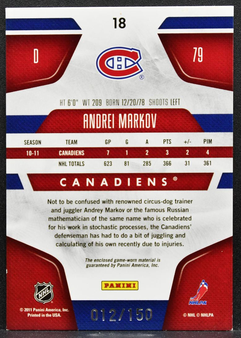 2011-12 Panini Certified Mirror Red Materials Dual Andrei Markov Jersey 2518