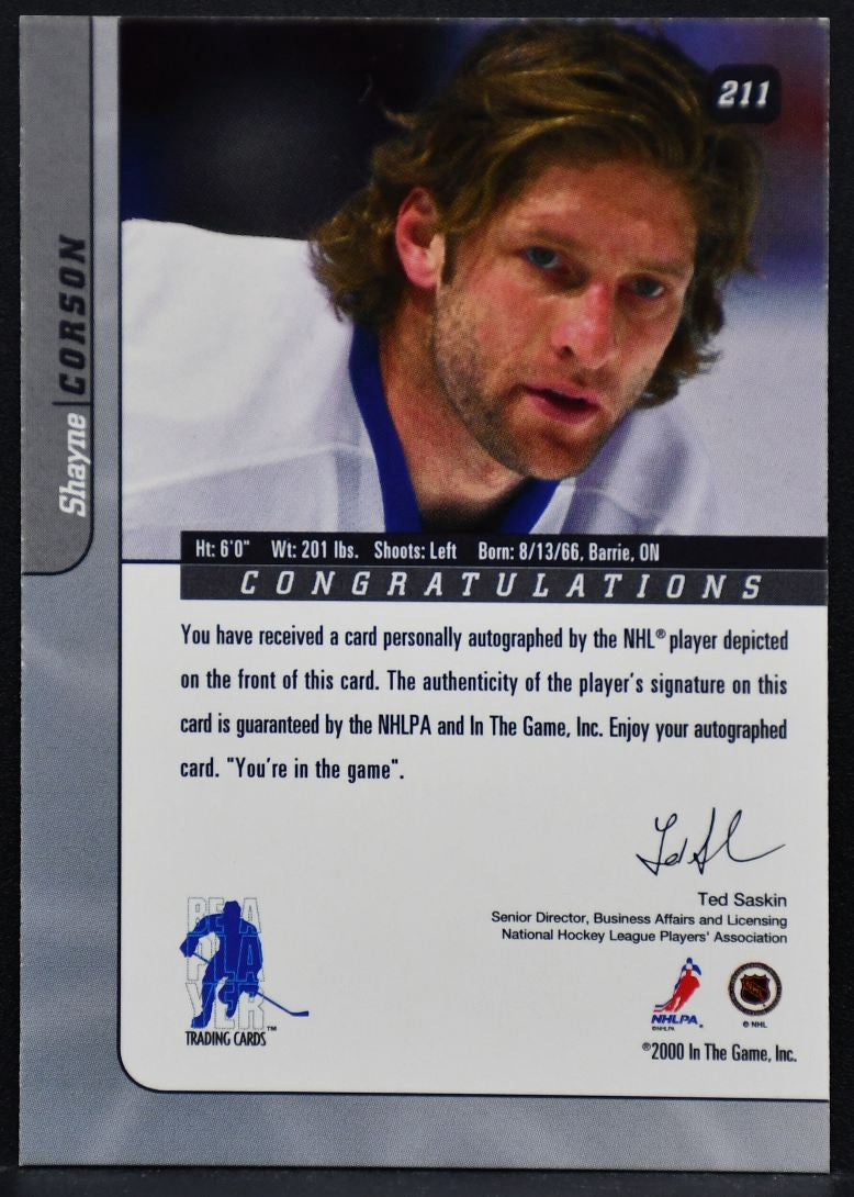 2001-02 Be a Player Signature Series Autographs Gold Shayne Corson 211 Auto