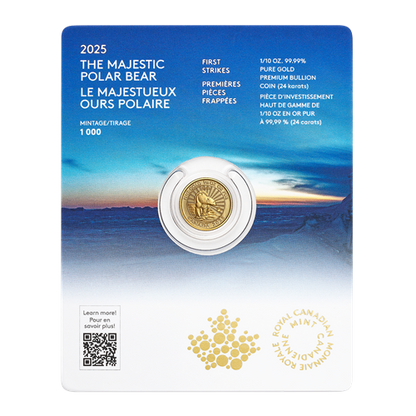 2025 The Majestic Polar Bear: First Strikes – 1/10 oz. 99.99% Pure Gold Coin (Premium Bullion)(249585)
