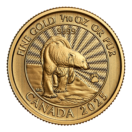 2025 The Majestic Polar Bear: First Strikes – 1/10 oz. 99.99% Pure Gold Coin (Premium Bullion)(249585)