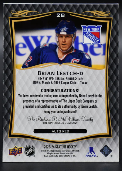 2023-24 UD Stature Brian Leetch 28 New York Rangers Auto 66/99