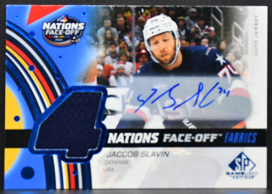 2025-26 SP Game Used 4 Nations Face Off Fabrics Jaccob Slavin Auto Jersey 7008