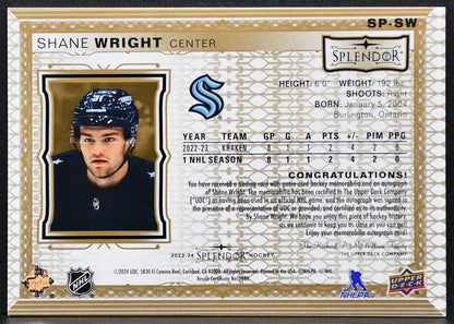 2023-24 Upper Deck The Cup Splendor Shane Wright SP-SW Auto 28/36 Patch 6087