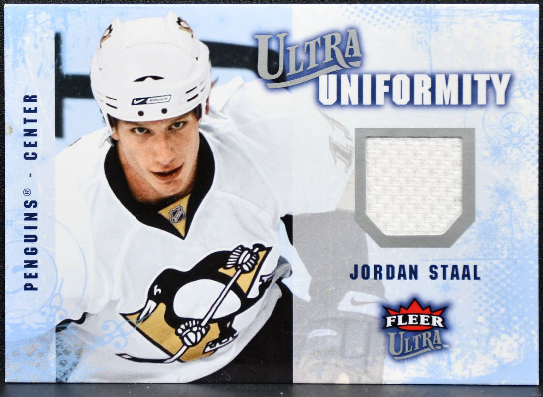 2008-09 Fleer Ultra Uniformity Jordan Staal UA-SJ Penguins Jersey 0628