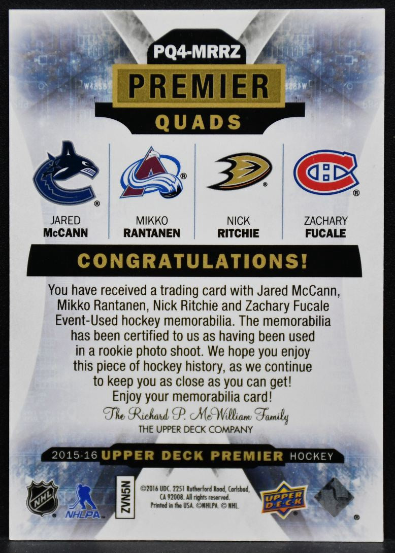 2015-16 UD Premier Quads - Jersey McCann Rantanen Ritchie Fucale PQ4-MRRZ /65