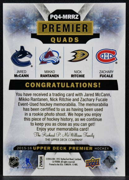 2015-16 UD Premier Quads - Jersey McCann Rantanen Ritchie Fucale PQ4-MRRZ /65